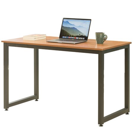 BASICWISE Wooden Writing Desk Homes Office Table with Sturdy Metal Frame, Cherry QI003994.CR